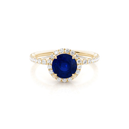 Prong Setting Round Blue Sapphire Side Stone Ring
