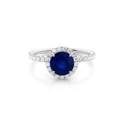 Prong Setting Round Blue Sapphire Side Stone Ring