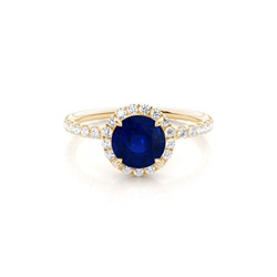 Prong Setting Round Blue Sapphire Side Stone Ring