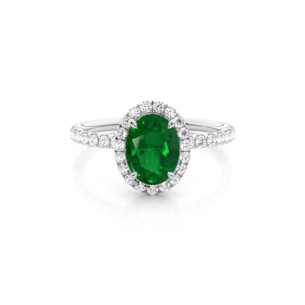 Prong Setting Oval Emerald Side Stone Ring