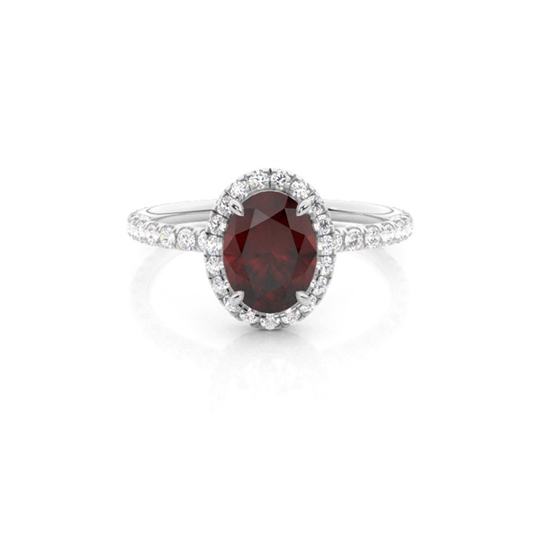 Prong Setting Oval Garnet Side Stone Ring