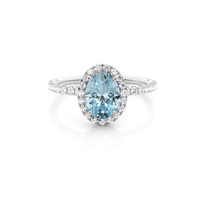 Prong Setting Oval Aquamarine Side Stone Ring