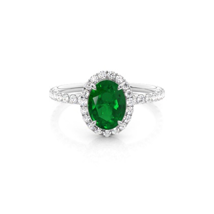 Prong Setting Oval Emerald Side Stone Ring
