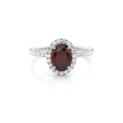 Prong Setting Oval Garnet Side Stone Ring