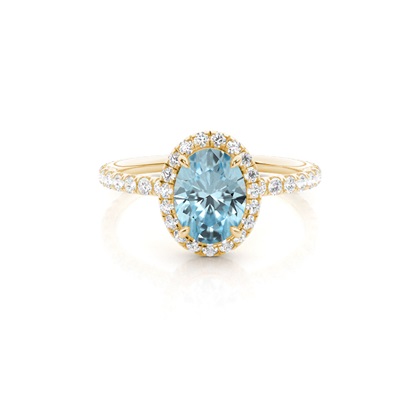 Prong Setting Oval Aquamarine Side Stone Ring