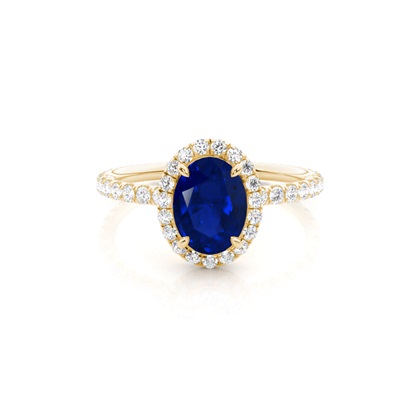 Prong Setting Oval Blue Sapphire Side Stone Ring