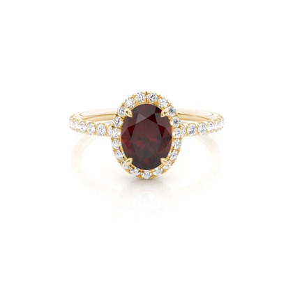 Prong Setting Oval Garnet Side Stone Ring