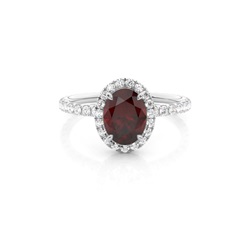 Prong Setting Oval Garnet Side Stone Ring