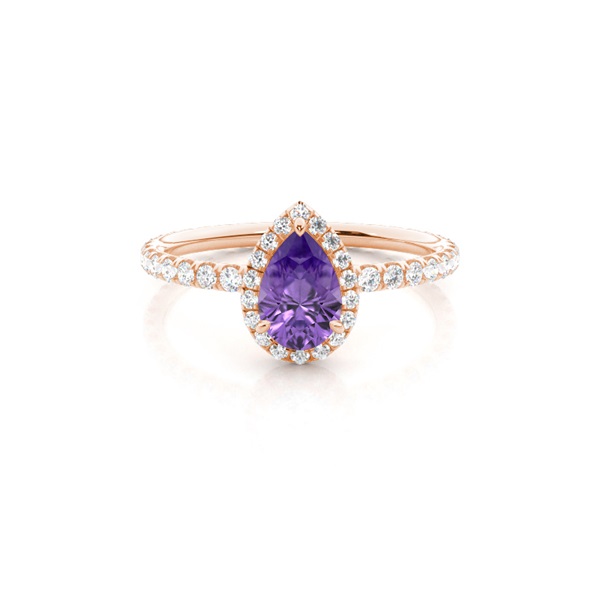 Prong Setting Pear Amethyst Side Stone Ring