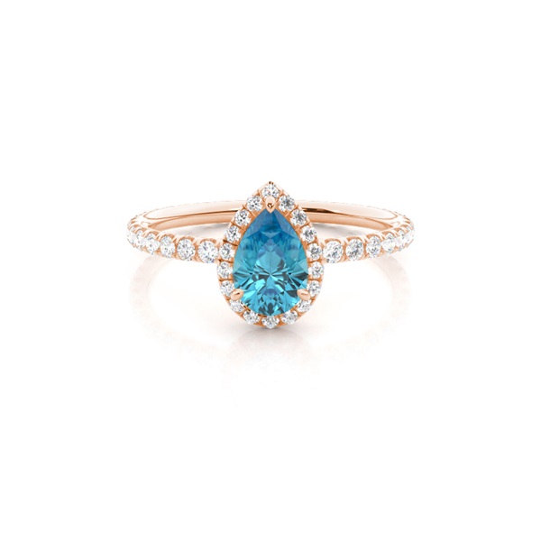 Prong Setting Pear Blue Topaz Side Stone Ring