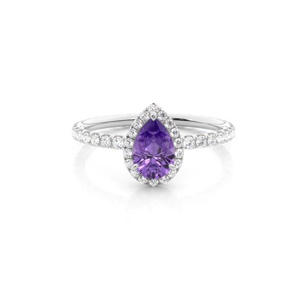 Prong Setting Pear Amethyst Side Stone Ring