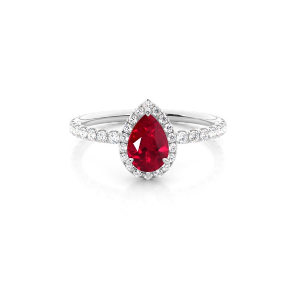 Prong Setting Pear Ruby Side Stone Ring