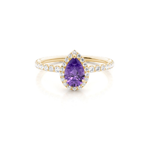 Prong Setting Pear Amethyst Side Stone Ring