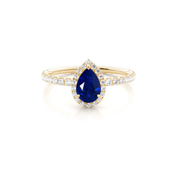 Prong Setting Pear Blue Sapphire Side Stone Ring