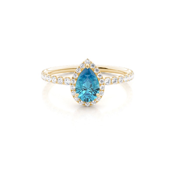 Prong Setting Pear Blue Topaz Side Stone Ring