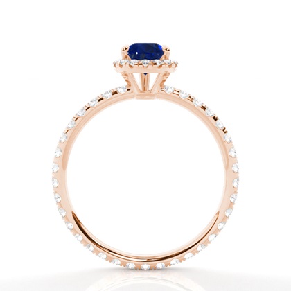 Zinkeneinstellung Birnenblauer Saphir-Seitensteinring