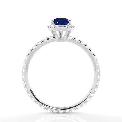 Zinkeneinstellung Birnenblauer Saphir-Seitensteinring