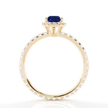 Zinkeneinstellung Birnenblauer Saphir-Seitensteinring