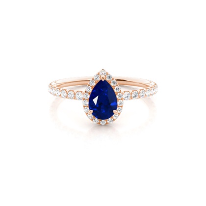 Prong Setting Pear Blue Sapphire Side Stone Ring