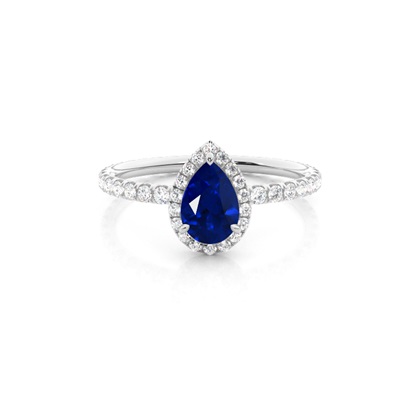 Prong Setting Pear Blue Sapphire Side Stone Ring