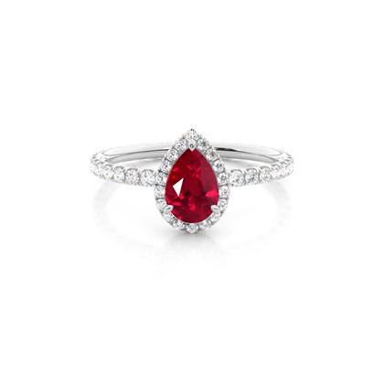 Prong Setting Pear Ruby Side Stone Ring