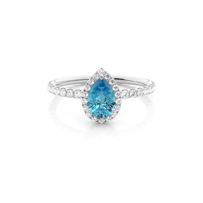 Prong Setting Pear Blue Topaz Side Stone Ring
