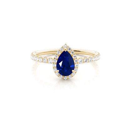 Prong Setting Pear Blue Sapphire Side Stone Ring
