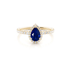 Prong Setting Pear Blue Sapphire Side Stone Ring