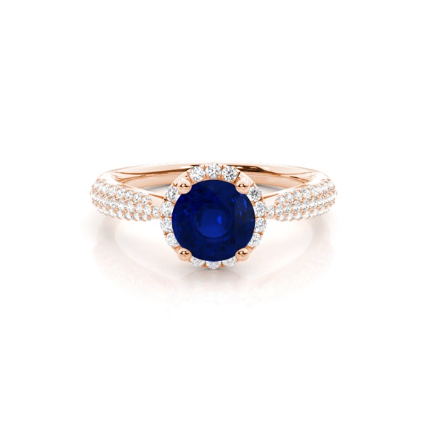 Prong Setting Round Blue Sapphire Side Stone Ring