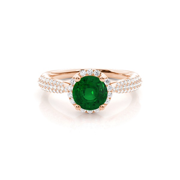 Prong Setting Round Emerald Side Stone Ring
