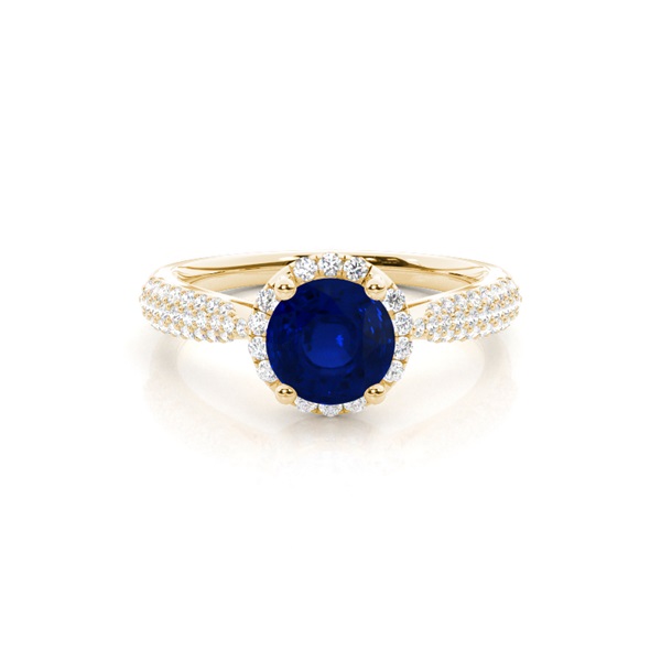 Prong Setting Round Blue Sapphire Side Stone Ring