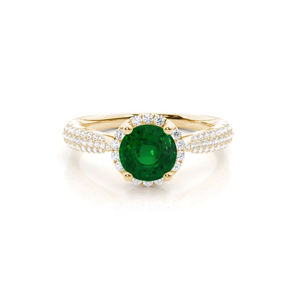 Prong Setting Round Emerald Side Stone Ring