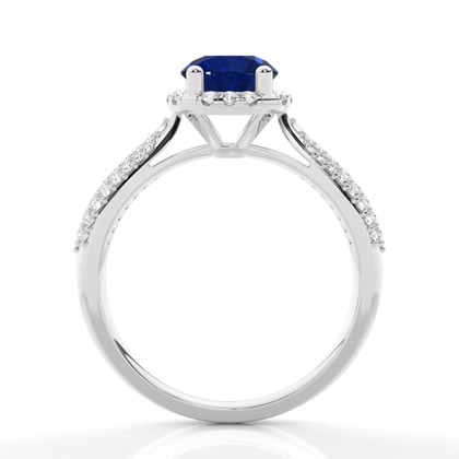 Zinkeneinstellung Runder blauer Saphir-Seitensteinring