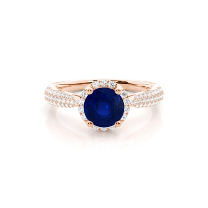 Prong Setting Round Blue Sapphire Side Stone Ring