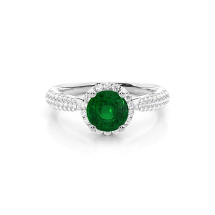 Prong Setting Round Emerald Side Stone Ring