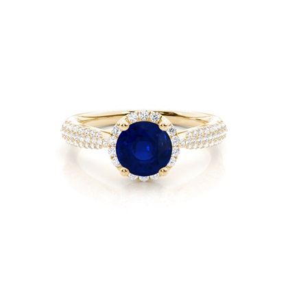 Prong Setting Round Blue Sapphire Side Stone Ring