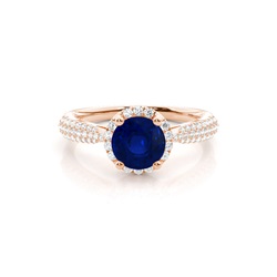 Prong Setting Round Blue Sapphire Side Stone Ring