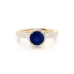 Prong Setting Round Blue Sapphire Side Stone Ring