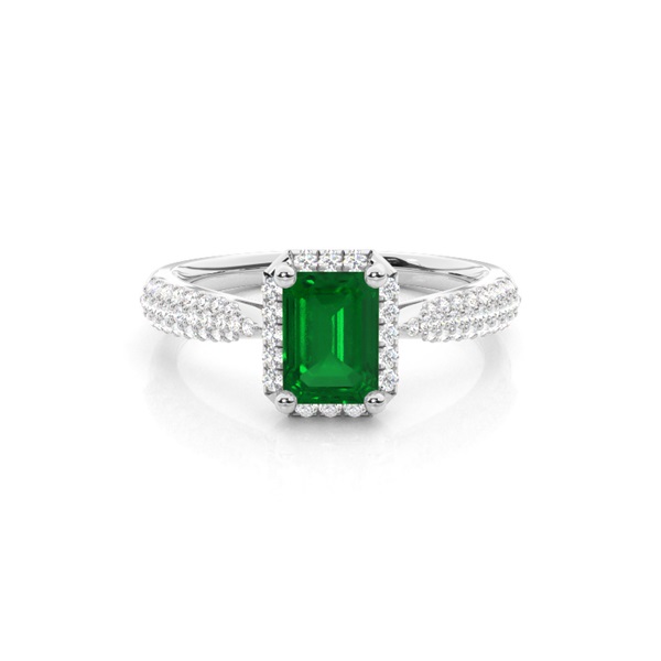 Prong Setting Emerald Side Stone Ring