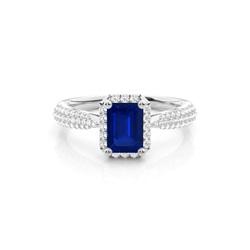 Prong Setting Blue Sapphire Side Stone Ring