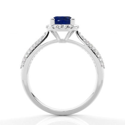 Zinkeneinstellung Oval Blue Sapphire Side Stone Ring