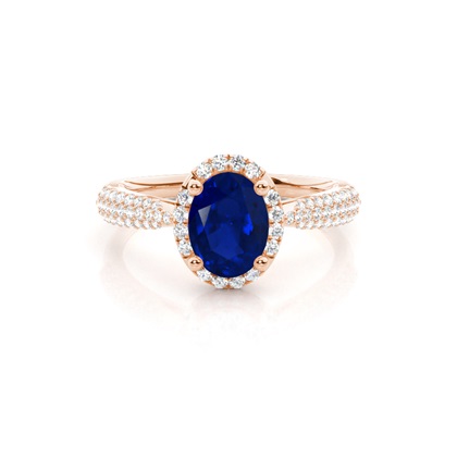 Prong Setting Oval Blue Sapphire Side Stone Ring