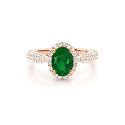 Prong Setting Oval Emerald Side Stone Ring