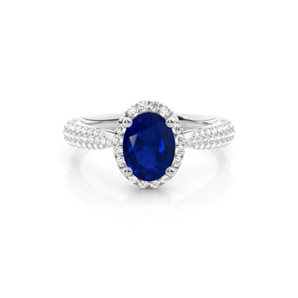 Prong Setting Oval Blue Sapphire Side Stone Ring