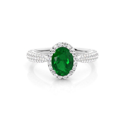 Prong Setting Oval Emerald Side Stone Ring