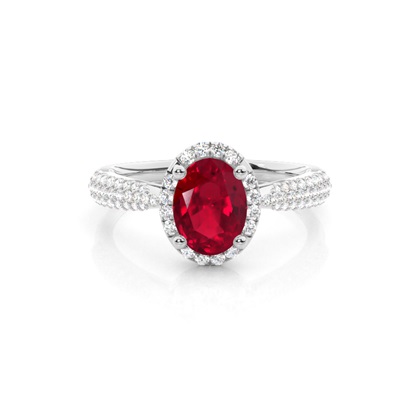 Prong Setting Oval Ruby Side Stone Ring