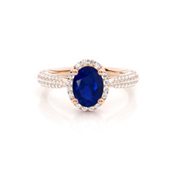 Prong Setting Oval Blue Sapphire Side Stone Ring