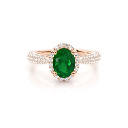 Prong Setting Oval Emerald Side Stone Ring