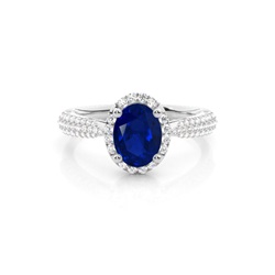 Prong Setting Oval Blue Sapphire Side Stone Ring