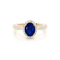 Prong Setting Oval Blue Sapphire Side Stone Ring